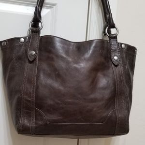 Frye Dark Chocolate Brown Leather Shoulder Tote